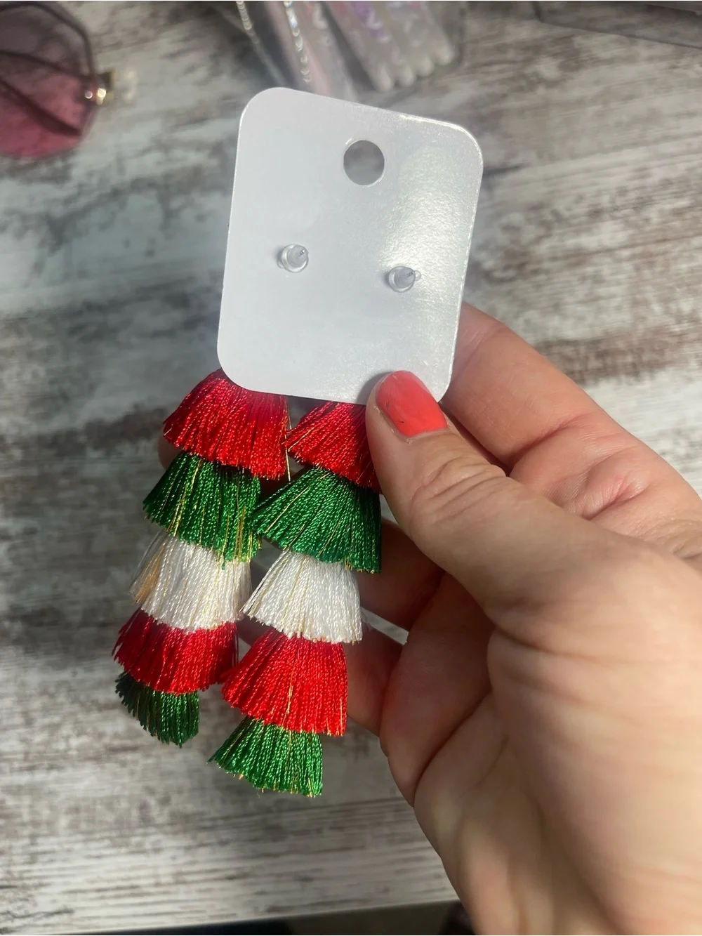 Tassel Fringe Christmas Tree Beaded Dangle Earrings